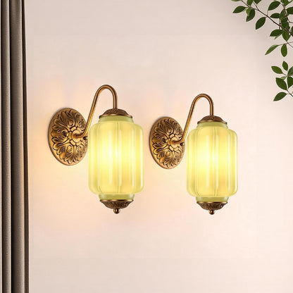 YANSUN Modern1-Light Wall Sconce, 6 in. Curved Arm Copper  E12 Base Metal and Glass Indoor Wall Light with Plum Glass Shade