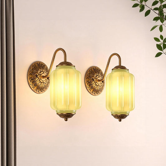 YANSUN Modern1-Light Wall Sconce, 6 in. Curved Arm Copper  E12 Base Metal and Glass Indoor Wall Light with Plum Glass Shade
