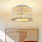 11.8 in. 3-Light White Rattan Flush Mount Ceiling Light for Hallway, Bedroom or Living Room