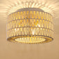11.8 in. 3-Light White Rattan Flush Mount Ceiling Light for Hallway, Bedroom or Living Room