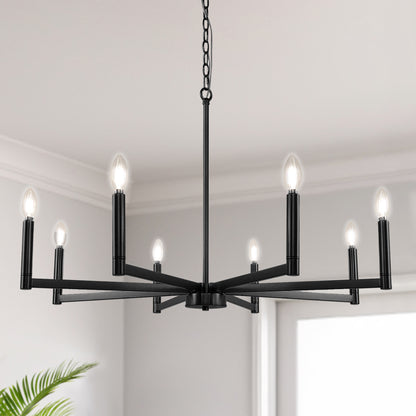 8-Light Black Farmhouse Chandelier with Candle Design for Dining Room, Kitchen Island, or Foyer
