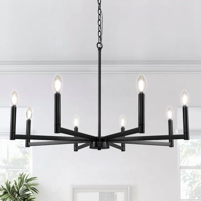 8-Light Black Farmhouse Chandelier with Candle Design for Dining Room, Kitchen Island, or Foyer