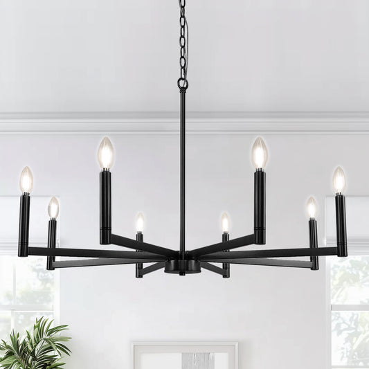 8-Light Black Farmhouse Chandelier with Candle Design for Dining Room, Kitchen Island, or Foyer