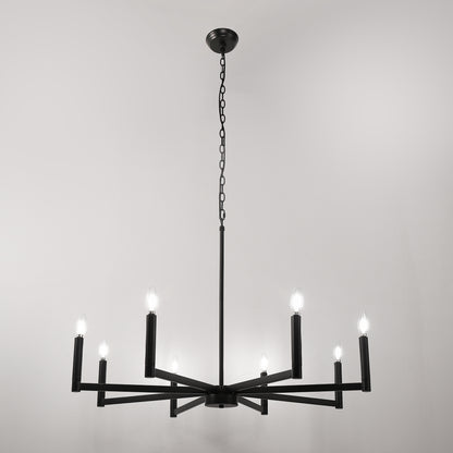 8-Light Black Farmhouse Chandelier with Candle Design for Dining Room, Kitchen Island, or Foyer