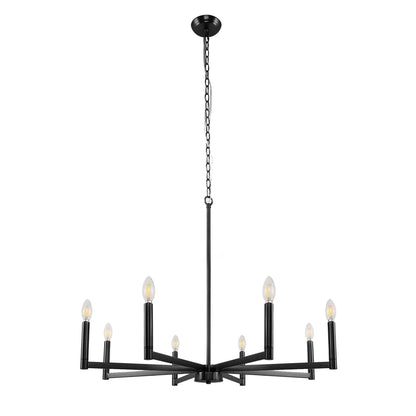 8-Light Black Farmhouse Chandelier with Candle Design for Dining Room, Kitchen Island, or Foyer