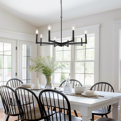 8-Light Black Farmhouse Chandelier with Candle Design for Dining Room, Kitchen Island, or Foyer