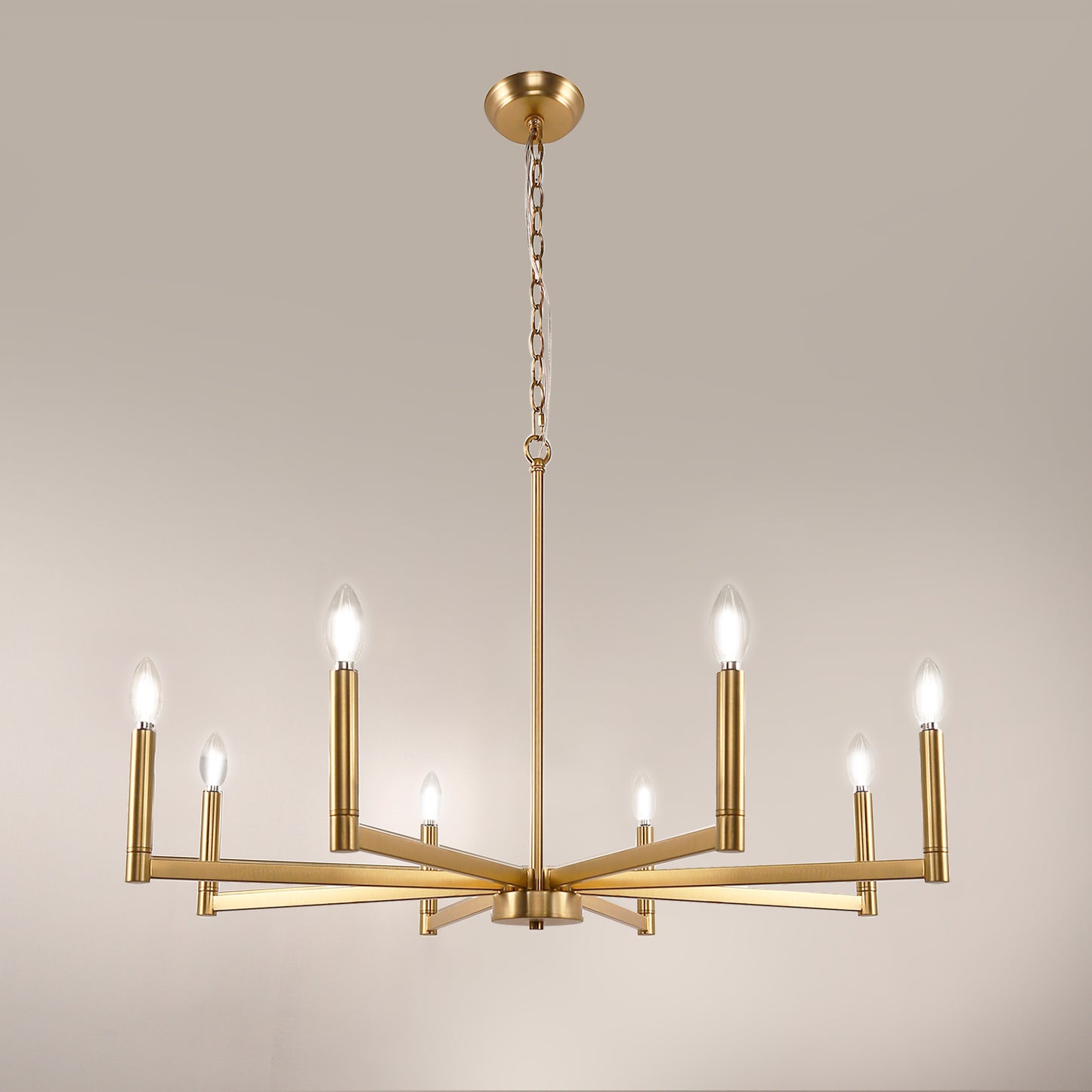 YANSUN 8-Light Brass Chandelier Modern Candle Style Ceiling Light Fixture E12 Hanging Chandelier for Dining Room Living Room Entryway