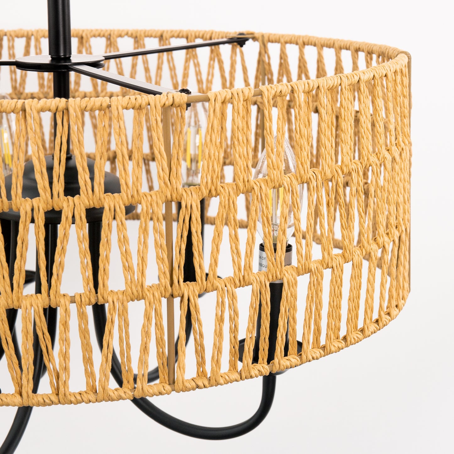 YANSUN 5-Light Matte Black Woven Branch Chandelier Rustic Farmhouse Pendant Light E12