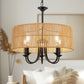 5-Light Hand Woven Rattan Pendant Light, Boho Large Farmhouse Chandelier Rattan Shade for Living Room