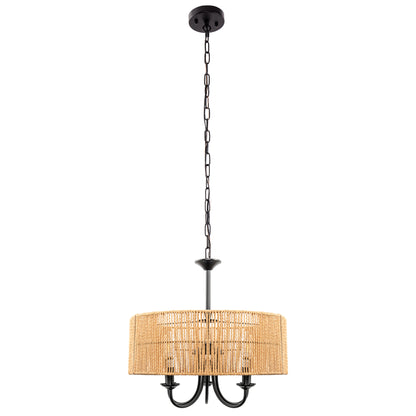 5-Light Hand Woven Rattan Pendant Light, Boho Large Farmhouse Chandelier Rattan Shade for Living Room
