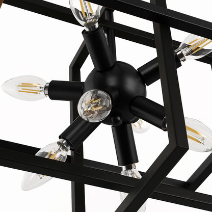 8-Light Black Modern Geometric Chandeliers, Industrial Adjustable Hanging Sputnik Pendant Light