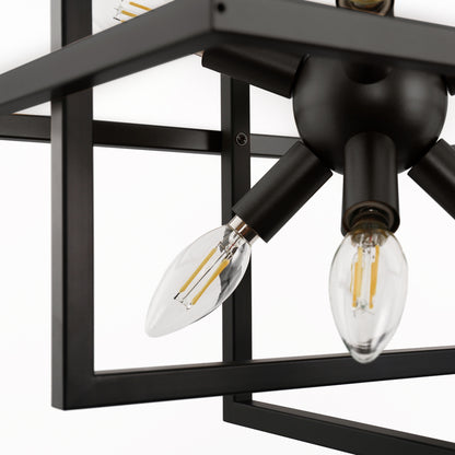 8-Light Black Modern Geometric Chandeliers, Industrial Adjustable Hanging Sputnik Pendant Light