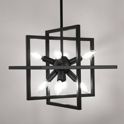 8-Light Black Modern Geometric Chandeliers, Industrial Adjustable Hanging Sputnik Pendant Light