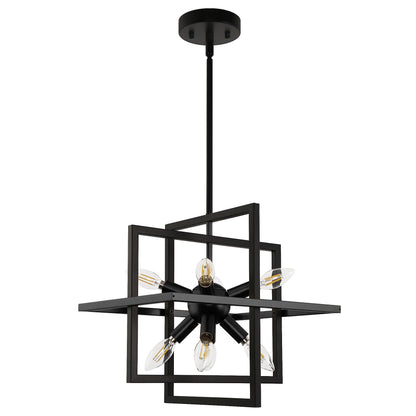 8-Light Black Modern Geometric Chandeliers, Industrial Adjustable Hanging Sputnik Pendant Light