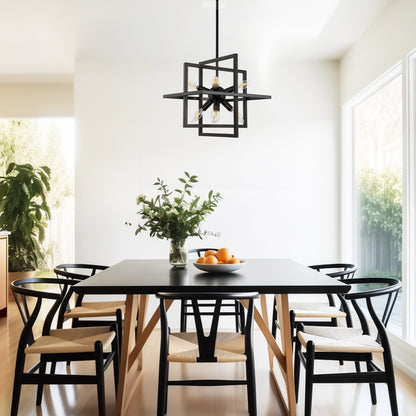 8-Light Black Modern Geometric Chandeliers, Industrial Adjustable Hanging Sputnik Pendant Light