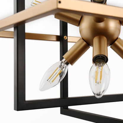 8-Light Black and Gold Modern Geometric Chandeliers, Industrial Adjustable Hanging Sputnik Pendant Light