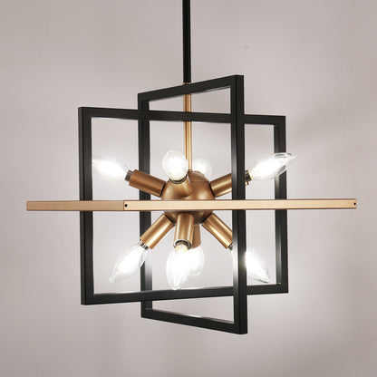 8-Light Black and Gold Modern Geometric Chandeliers, Industrial Adjustable Hanging Sputnik Pendant Light