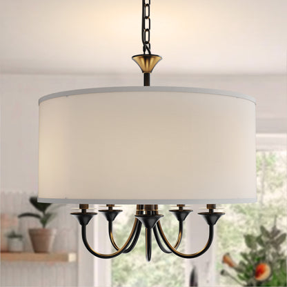 20 in. 5-Light Black Candle Style Empire Chandelier with Fabric Shades for Home Lighting