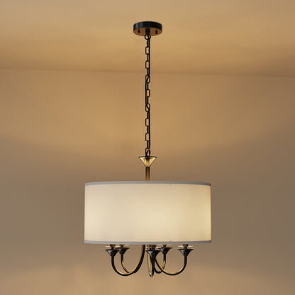 20 in. 5-Light Black Candle Style Empire Chandelier with Fabric Shades for Home Lighting