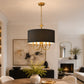 YANSUN 5-Light Gold Drum Chandelier KD Modern Branch Ceiling Light E12 Candle Fixture with Black Shades