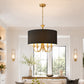 YANSUN 5-Light Gold Drum Chandelier KD Modern Branch Ceiling Light E12 Candle Fixture with Black Shades