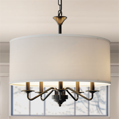 20 in. 5-Light Black Empire Chandelier with Fabric Shades for Dining and Living Room