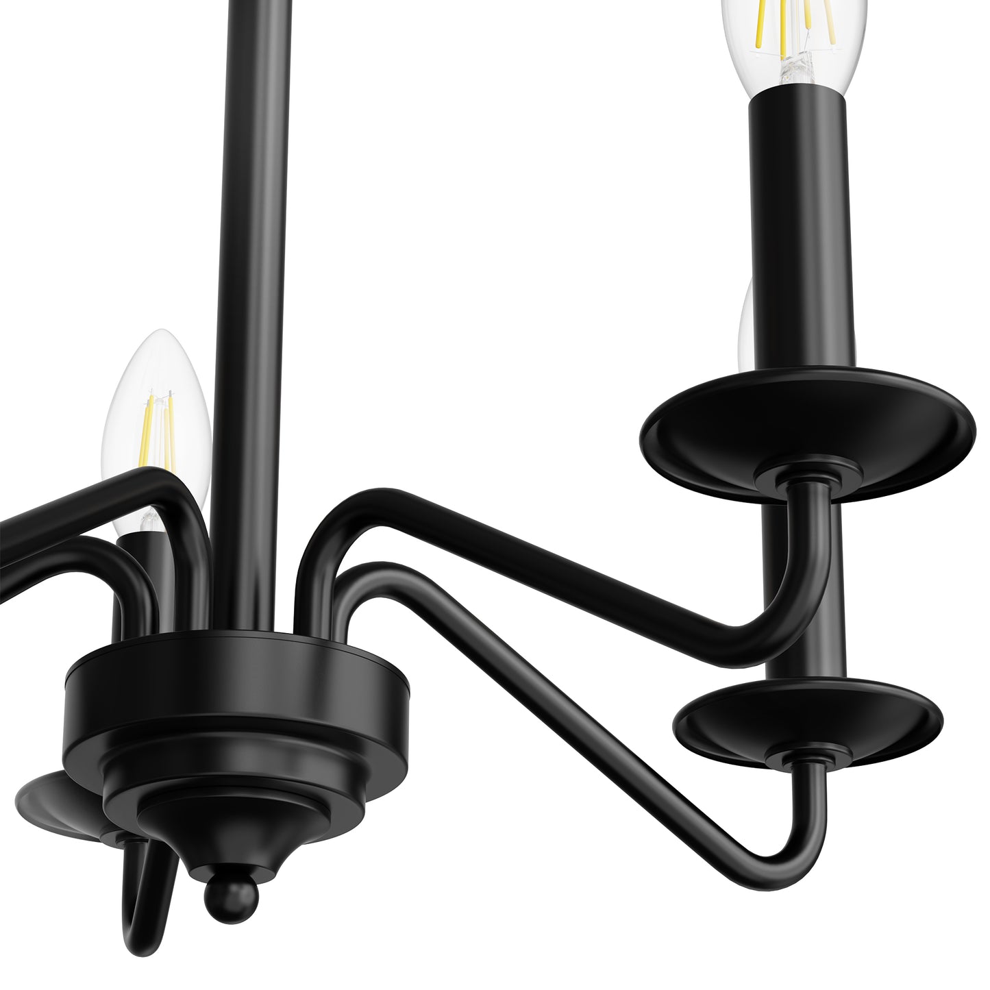 YANSUN 19.7 in. 5-Light KD-Style Chandelier, Black Modern Chandelier with White Shades, Curved Arms, E12 Socket