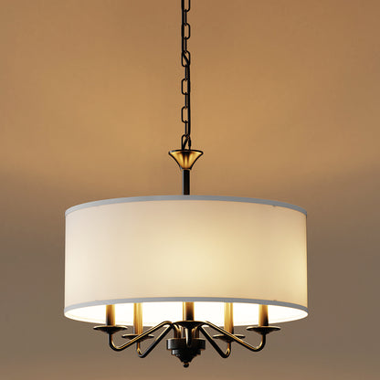 20 in. 5-Light Black Empire Chandelier with Fabric Shades for Dining and Living Room