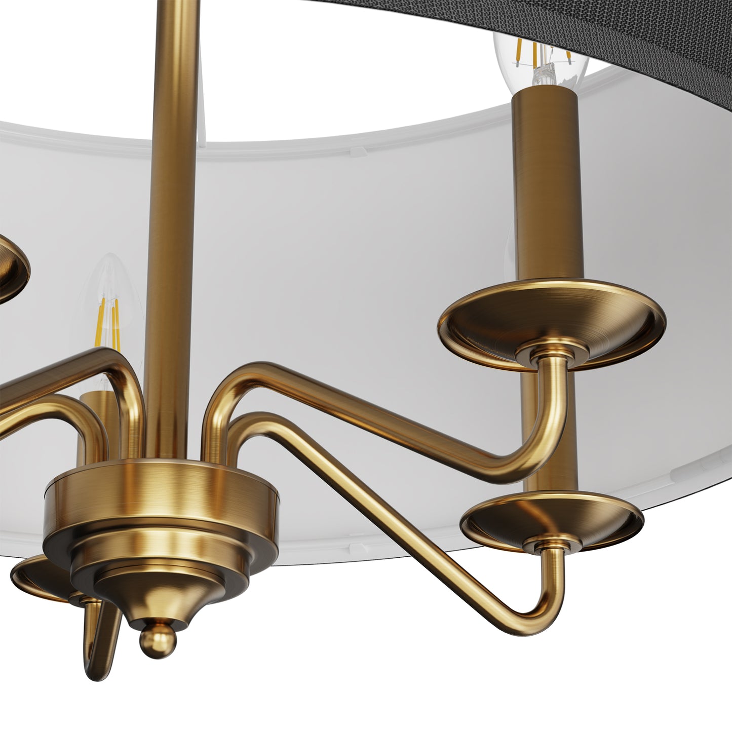 YANSUN 5-Light Gold KD Chandelier - Drum Shape with Curved Arms & Black Shades, E12 Base (Bulbs Not Included)