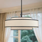 YANSUN 3-Tier 5-Head Matte Black KD Chandelier - Velcro Fabric Shades & Diffuser, 19.7in for Dining Room, E12 Socket