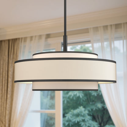 YANSUN 3-Tier 5-Head Matte Black KD Chandelier - Velcro Fabric Shades & Diffuser, 19.7in for Dining Room, E12 Socket