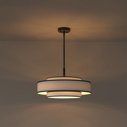 YANSUN 3-Tier 5-Head Matte Black KD Chandelier - Velcro Fabric Shades & Diffuser, 19.7in for Dining Room, E12 Socket