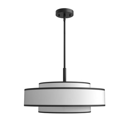 YANSUN 3-Tier 5-Head Matte Black KD Chandelier - Velcro Fabric Shades & Diffuser, 19.7in for Dining Room, E12 Socket