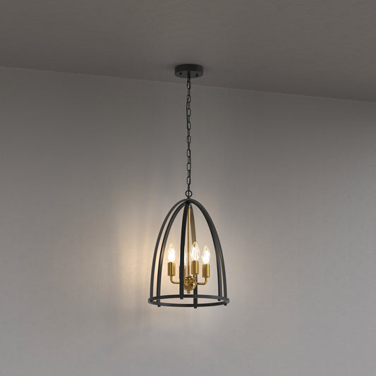 YANSUN 4-Light Chandelier, Black & Gold Finish, Non-Integrated Light Source, E12 Socket, Adjustable Chain, No Bulbs Included