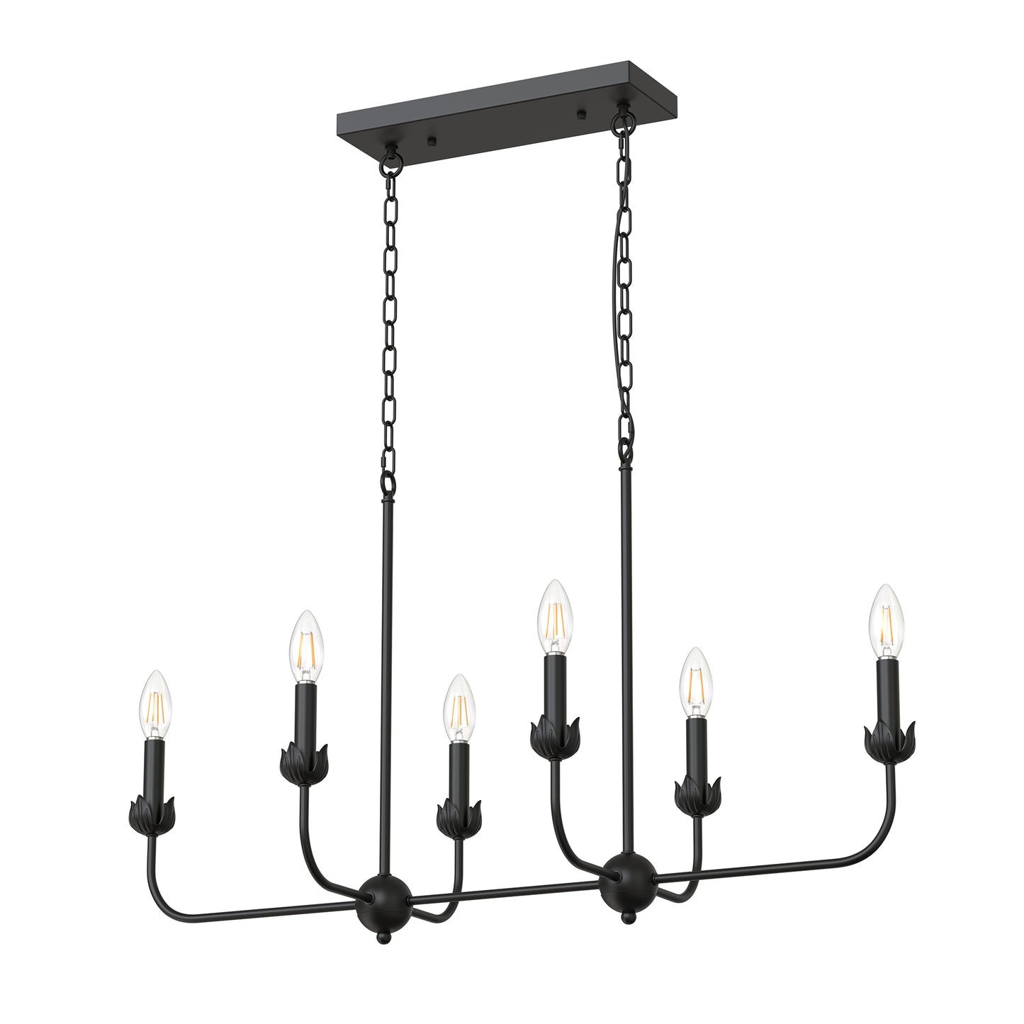 6-Light Traditional Black Powder-Coated Metal Branch Chandelier with E12 Base for Dining Room Bulbs Not Included
