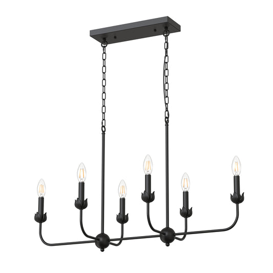 6-Light Traditional Black Powder-Coated Metal Branch Chandelier with E12 Base for Dining Room Bulbs Not Included