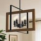 YANSUN 4-Light Rectangular Chandelier with Metal and Wood Frames, Black Matte Finish, E12 Bulbs Not Included