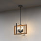 YANSUN 4-Light Rectangular Chandelier with Metal and Wood Frames, Black Matte Finish, E12 Bulbs Not Included
