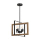 YANSUN 4-Light Rectangular Chandelier with Metal and Wood Frames, Black Matte Finish, E12 Bulbs Not Included