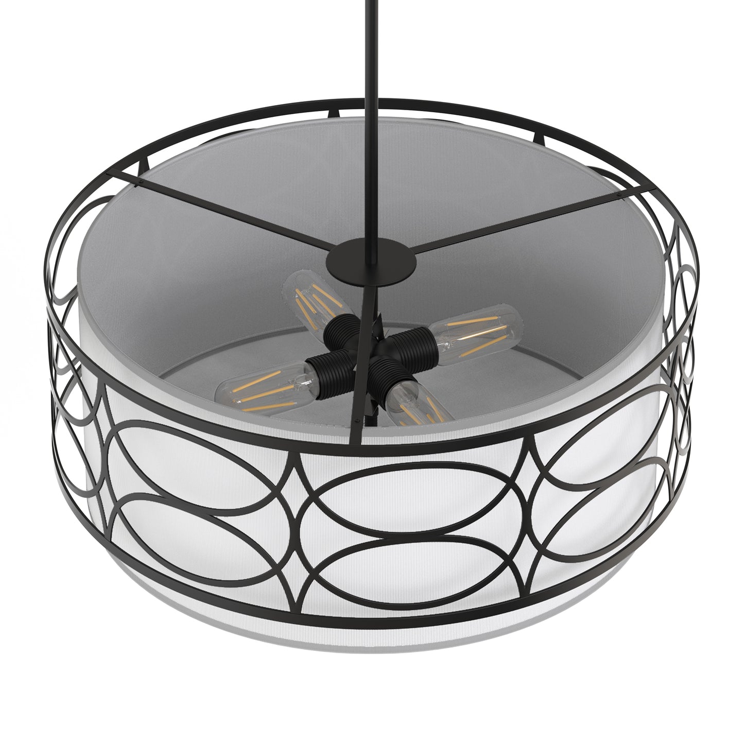 YANSUN 4-Light Drum Shade Chandelier with Circular Cutout Design, Matte Black Finish, E26 Bulbs Not Included
