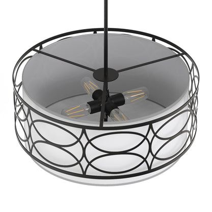 YANSUN 4-Light Drum Shade Chandelier with Circular Cutout Design, Matte Black Finish, E26 Bulbs Not Included