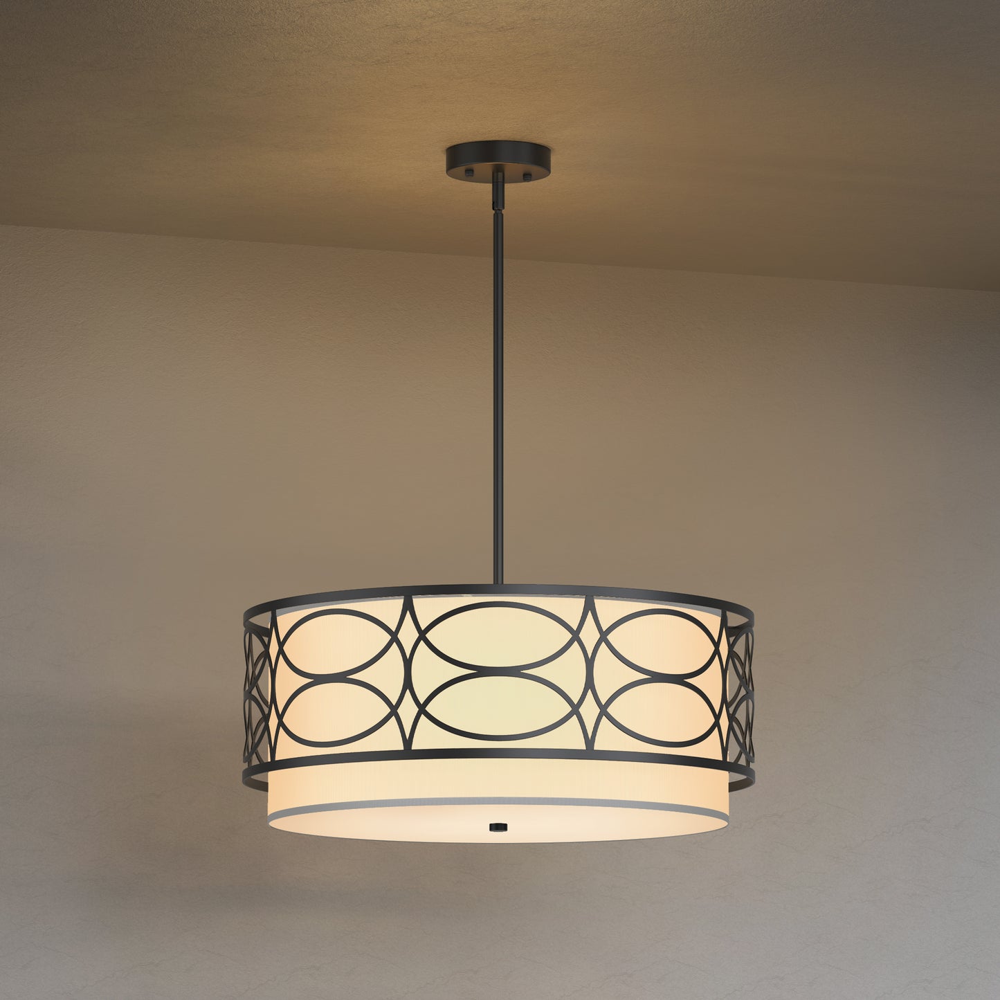 YANSUN 4-Light Drum Shade Chandelier with Circular Cutout Design, Matte Black Finish, E26 Bulbs Not Included