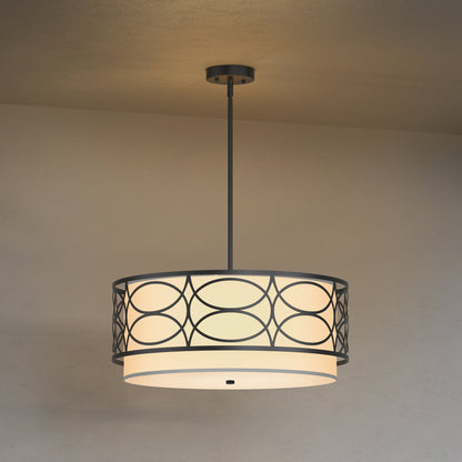 YANSUN 4-Light Drum Shade Chandelier with Circular Cutout Design, Matte Black Finish, E26 Bulbs Not Included