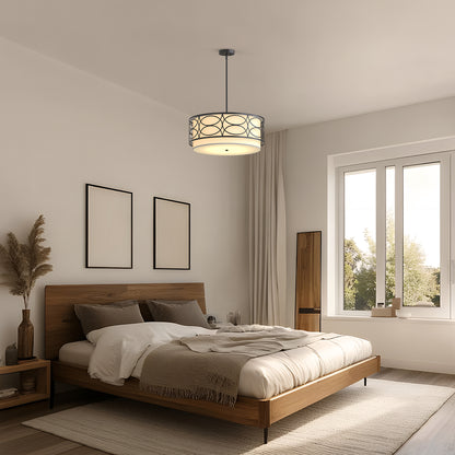 YANSUN 4-Light Drum Shade Chandelier with Circular Cutout Design, Matte Black Finish, E26 Bulbs Not Included