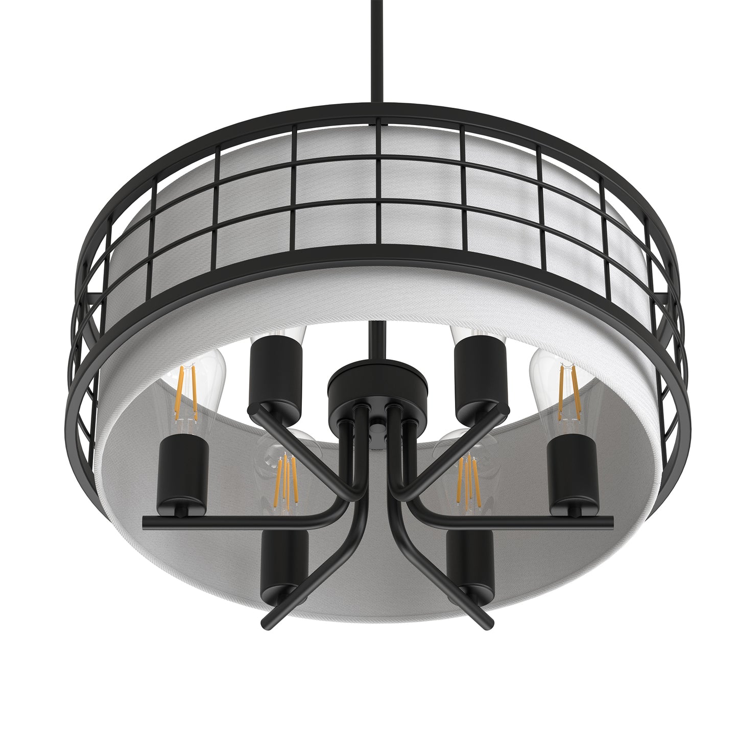 YANSUN 19. 7 in. 6-Light Black Drum Chandelier with Linen Fabric Shade, Traditional Hanging Fixture with E26 Base bulb Excluded