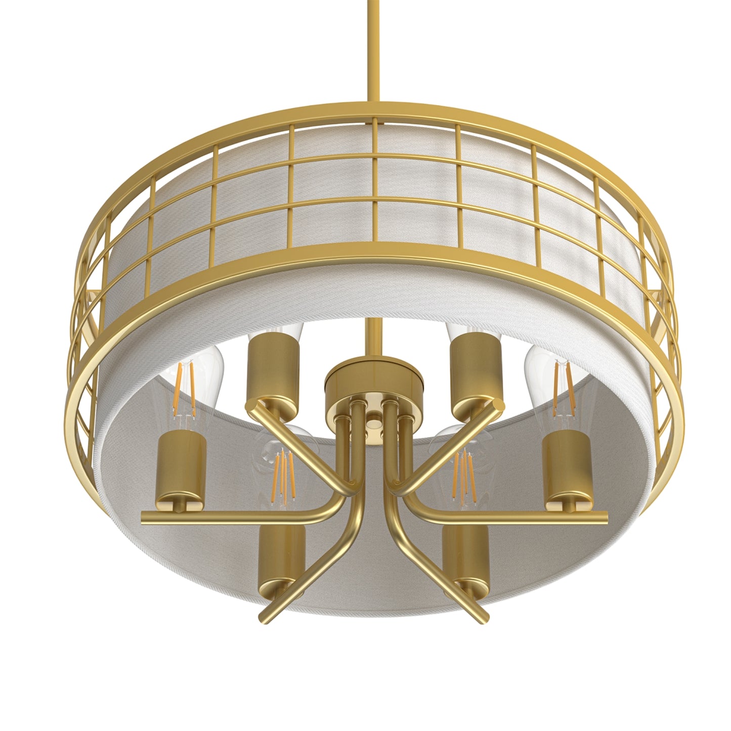 YANSUN 6-Light Drum Chandelier with Linen Shades, Champagne Gold Finish, 19.7-Inch Diameter, Adjustable Hanging Rods