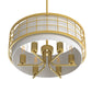 6-Light Champagne Gold Drum Chandelier with Linen Shades, Adjustable Rods, E26 Bulbs, Traditional Ceiling Lighting