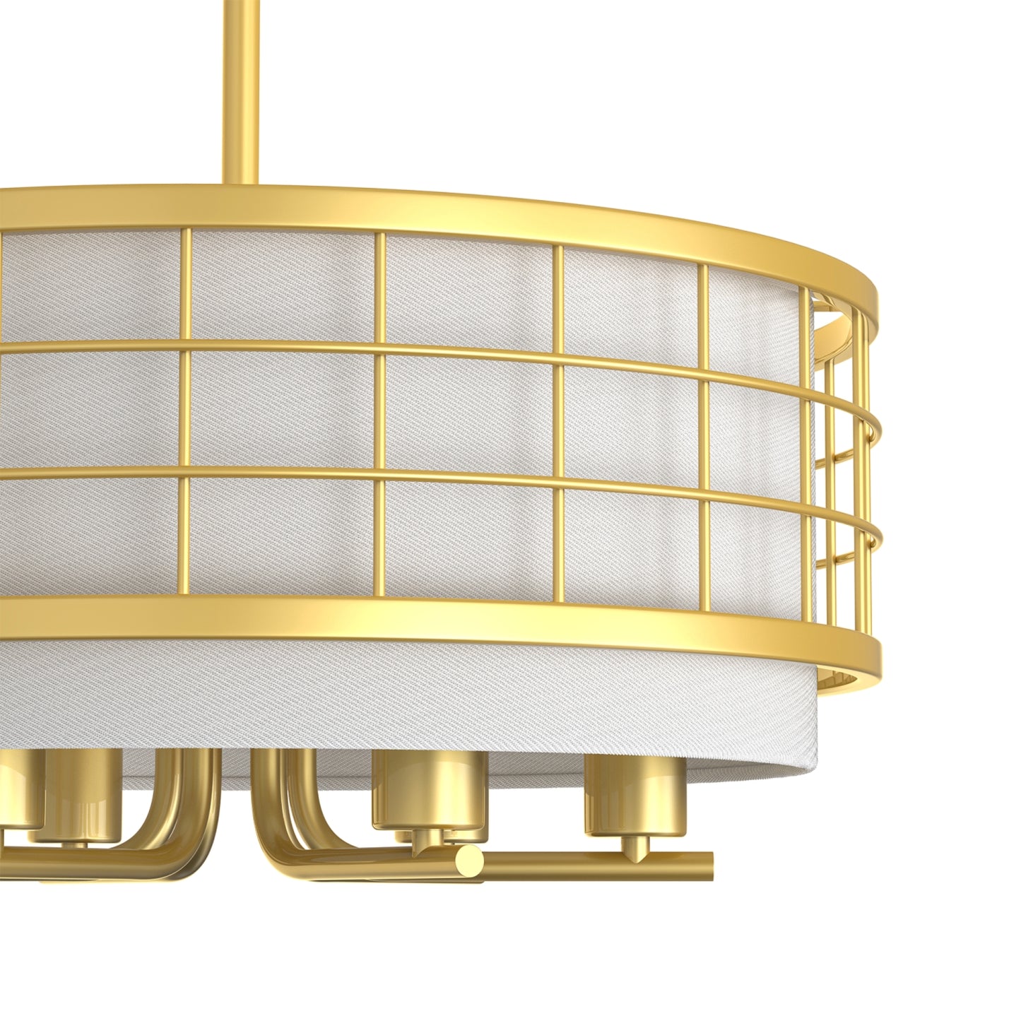 YANSUN 6-Light Drum Chandelier with Linen Shades, Champagne Gold Finish, 19.7-Inch Diameter, Adjustable Hanging Rods