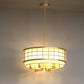 YANSUN 6-Light Drum Chandelier with Linen Shades, Champagne Gold Finish, 19.7-Inch Diameter, Adjustable Hanging Rods