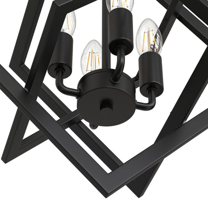 YANSUN 4-Light Geometric Square Chandelier, Matte Black Finish, 18.1-Inch Square Design, Industrial Modern Style